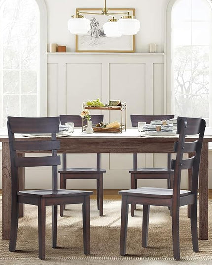 COLAMY Wooden Dining Chairs Set of 6, Ladder High Back Kitchen Side Chair, Farmhouse Armless Dining Room Chairs with Adjustable Foot Pegs, Cherry - LeafyLoom