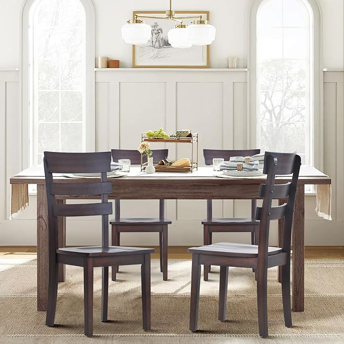COLAMY Wooden Dining Chairs Set of 6, Ladder High Back Kitchen Side Chair, Farmhouse Armless Dining Room Chairs with Adjustable Foot Pegs, Cherry - LeafyLoom