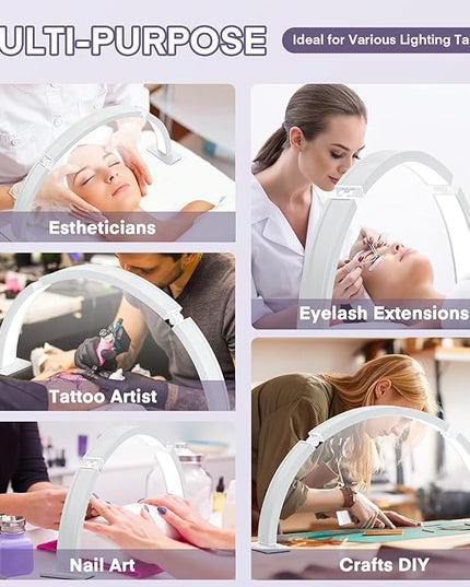 MYSWEETY Half Moon Light for Nail Desk, 29.5'' Foldable Led Nail Tech Lamp, Desk Lamp with Stepless Dimming & Color Temperature, Lash Light for Eyelash Extensions, Tattoo, Eyebrows, Facial - LeafyLoom