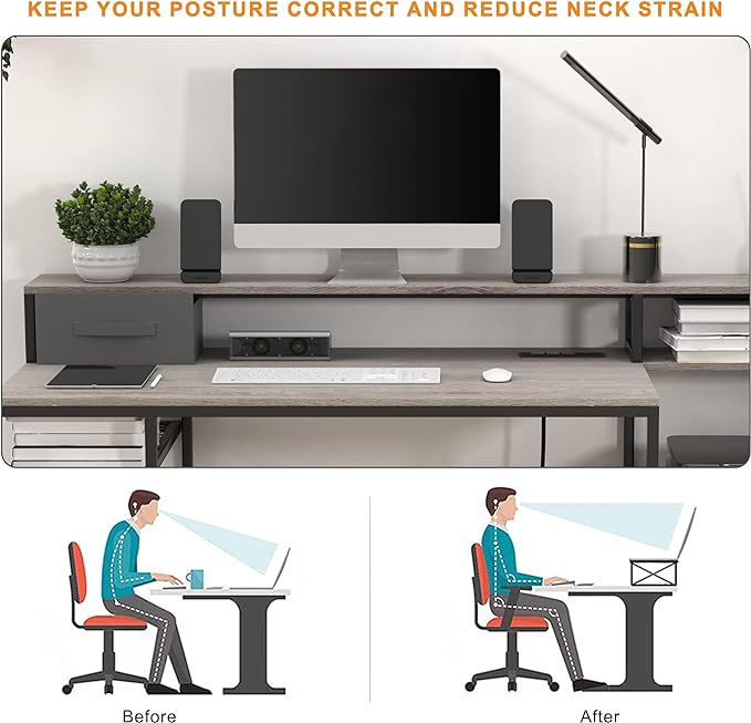 Home Office Desks with Drawers, 66'' Computer Desk with Storage, Office Desk with Monitor Stand, Work Desk with Outlets and USB, Gaming Table Desk with File Cabinet for Home Office Table, Grey - LeafyLoom