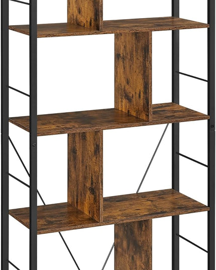 VASAGLE Bookshelf, 5-Tier Bookcase, Storage Shelving Unit, Display Shelf with Open Compartments for Living Room Home Office, Bedroom, Industrial, 11.8" D x 29.1" W x 59.1" H, Rustic Brown + Black - LeafyLoom