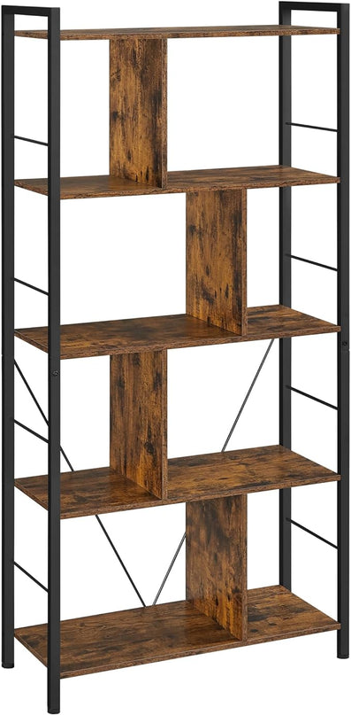 VASAGLE Bookshelf, 5-Tier Bookcase, Storage Shelving Unit, Display Shelf with Open Compartments for Living Room Home Office, Bedroom, Industrial, 11.8" D x 29.1" W x 59.1" H, Rustic Brown + Black - LeafyLoom