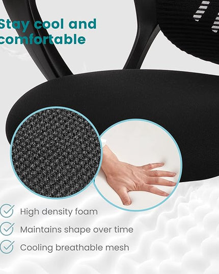 SMUG Office Computer Desk Chair, Ergonomic Mid-Back Mesh Rolling Work Swivel Task Chairs with Wheels, Comfortable Lumbar Support, Comfy Arms for Home, Bedroom, Study, Dorm, Student, Adults, Black - LeafyLoom