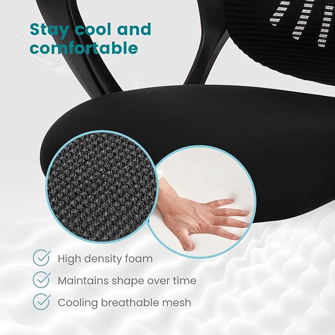 SMUG Office Computer Desk Chair, Ergonomic Mid-Back Mesh Rolling Work Swivel Task Chairs with Wheels, Comfortable Lumbar Support, Comfy Arms for Home, Bedroom, Study, Dorm, Student, Adults, Black - LeafyLoom