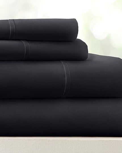 Linen Market Bed Sheets for Twin Size Bed (Black) - Sleep Better Than Ever with These Soft and Cooling Twin Sheets - Deep Pocket Fits 16" Thick Beds - 3 Piece Twin Sheet Set - LeafyLoom