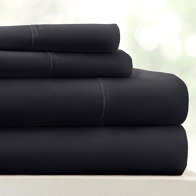 Linen Market Bed Sheets for Twin Size Bed (Black) - Sleep Better Than Ever with These Soft and Cooling Twin Sheets - Deep Pocket Fits 16" Thick Beds - 3 Piece Twin Sheet Set - LeafyLoom
