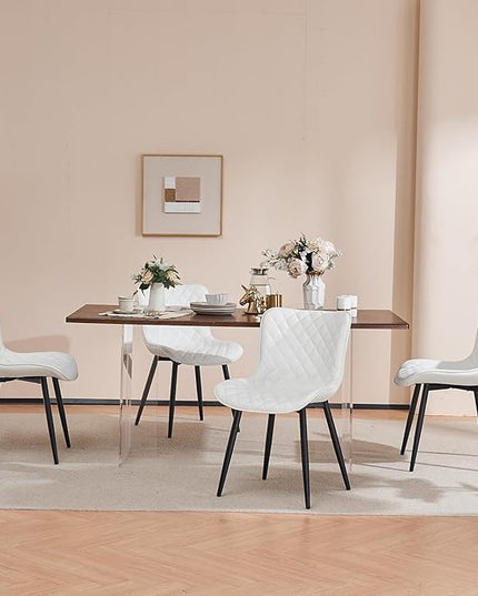 YOUNIKE Dining Kitchen Desk Chairs Modern Minimalist Faux Leather Indoor Padded Upholstered with Back Suitable for Kitchen Living Room Coffee Shop, Loads up to 300lbs Set of 2 White - LeafyLoom