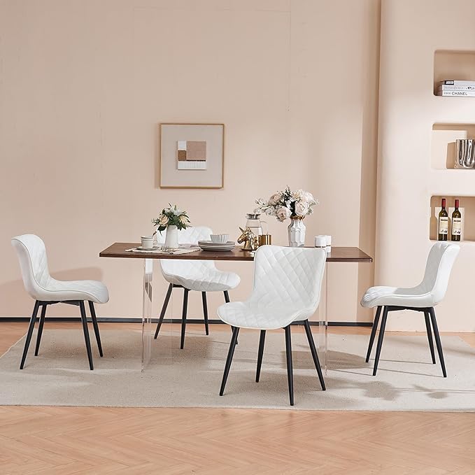 YOUNIKE Dining Kitchen Desk Chairs Modern Minimalist Faux Leather Indoor Padded Upholstered with Back Suitable for Kitchen Living Room Coffee Shop, Loads up to 300lbs Set of 2 White - LeafyLoom