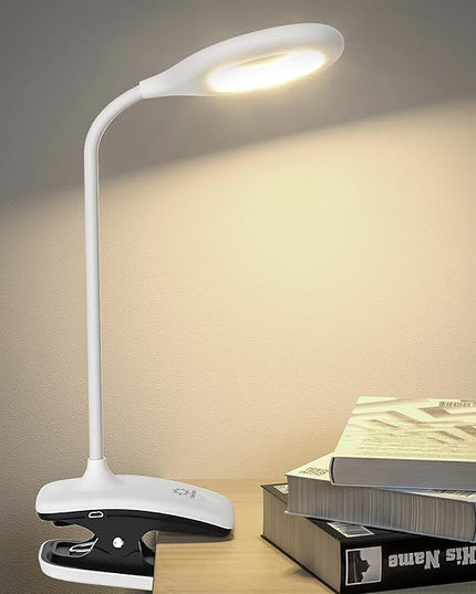 DEEPLITE LED Desk Lamp Clip on Lamp Battery Powered Clip on Light Book Light for Bed, Eye-Caring Flexible Arm Memory Touch 3 Color Modes & Stepless Brightness Portable Reading Light for Study Work. - LeafyLoom