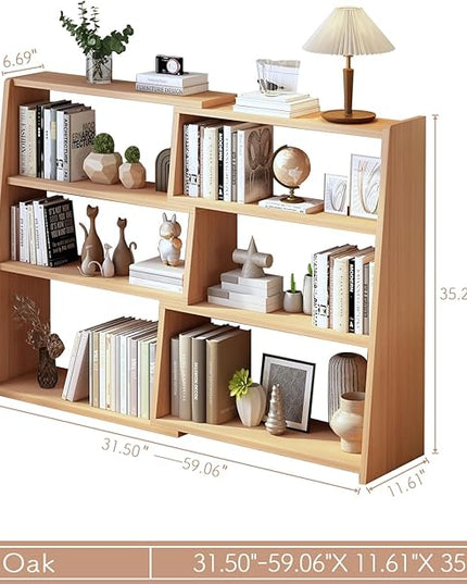IOTXY Wooden Extendable Shelf Bookcase - 3-Tier Ladder Low Short Bookshelf for Small Space or Corner, Oak, L - LeafyLoom