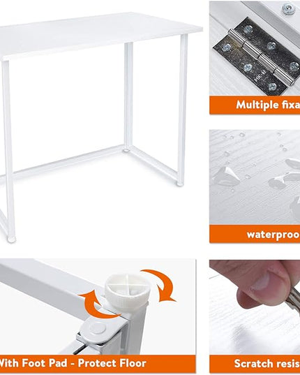 Leopard Folding Computer Desk for Small Spaces, No-Assembly Space-Saving Home Office Desk, Foldable Computer Table, Laptop Table, Writing Desk, Compact Study Reading Table (White) - LeafyLoom