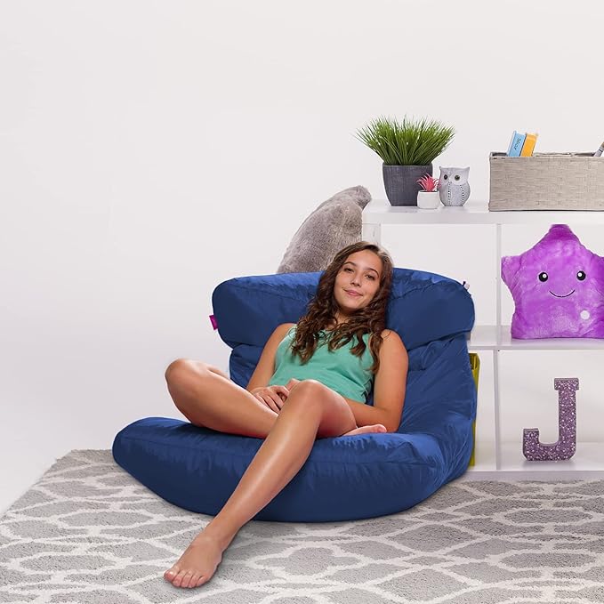 Posh Creations Structured Comfy Seat for Bedrooms and Dorm Rooms, Large Bean Bag Chair, Laguna Lounger, Navy - LeafyLoom