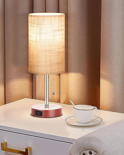Dott Arts Table Lamp for Bedroom, 3-Color Bedside Lamps with Pull Chain, Bedroom Table Lamps for Nightstand,Small Lamp for Living Room, Bulb Included Grey Striped … - LeafyLoom