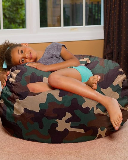 Posh Creations Bean Bag Chair for Kids, Teens, and Adults Includes Removable and Machine Washable Cover, Soft Nylon - Camo Green, 38in - Large - LeafyLoom