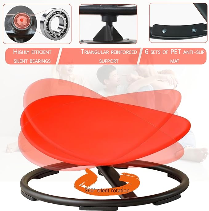 Autism Kids Swivel Chair,Sensory Spinning Chair for Kids,Toddler Spinner seat Carousel Spin Sensory Chair for Kids,Training Body Coordination,Metal Base Non Slip Safer (Red) - LeafyLoom