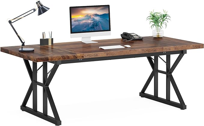 Tribesigns 70.8-Inch Executive Desk, Large Computer Office Desk Workstation, Modern Simple Style Laptop Desk Study Writing Table Business Furniture for Home Office (Brown/Black, 70.8 Inch) - LeafyLoom