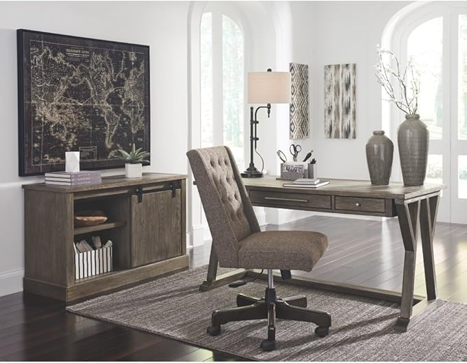 Signature Design by Ashley Luxenford Rustic Farmhouse 60" Home Office Desk with Drawers, Distressed Gray - LeafyLoom