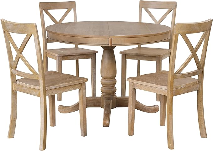 Merax 5 Pieces Dining Table Set,Retro Style Chairs with Solid Legs for Kitchen Diningroom, Natural Wood Wash - LeafyLoom