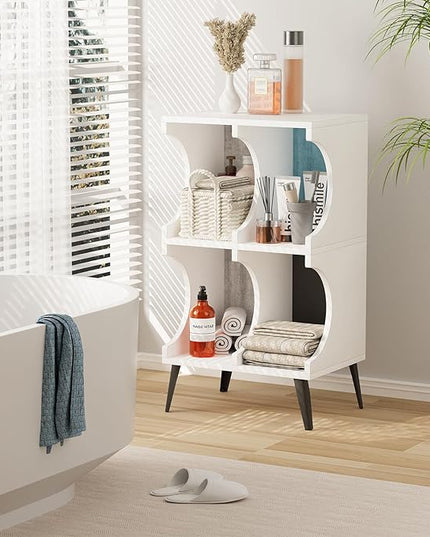 4 Cube Bookcase,White Open Cube Small Bookshelf Circle Arc Storage Shelf Display Cabinet Organizer,2 Tiers Modern Wooden Bookcase with Cubby Storage for Living Room,Bedroom,Office - LeafyLoom