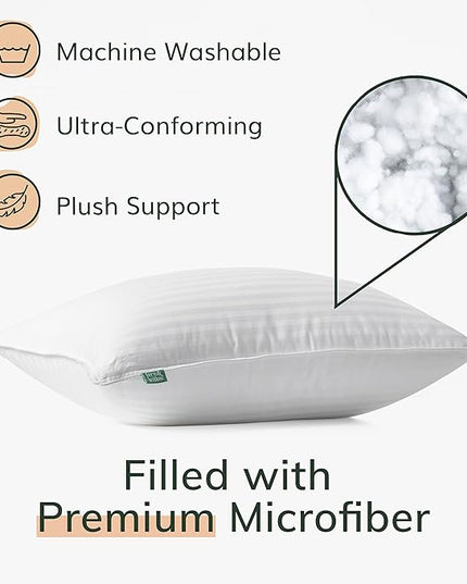 Fern and Willow Pillows for Sleeping - Set of 2 Standard Size 20"x26"/Kids Size Down Alternative Pillow Set w/Luxury Plush Cooling for Side, Back & Stomach Sleepers - LeafyLoom