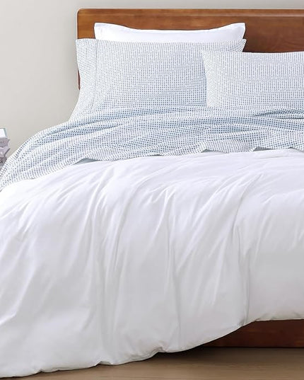 LANE LINEN 100% Organic Cotton Twin XL Sheets Set 3-Piece Pure Percale Bedsheets Soft Bedding Breathable Fits Mattress Upto 15" Deep - Polka Dot - LeafyLoom