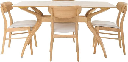 Christopher Knight Home Lucious Curved Leg Rectangular Dining Set, 5-Pcs Set, Natural Oak / Light Beige - LeafyLoom