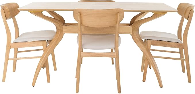 Christopher Knight Home Lucious Curved Leg Rectangular Dining Set, 5-Pcs Set, Natural Oak / Light Beige - LeafyLoom