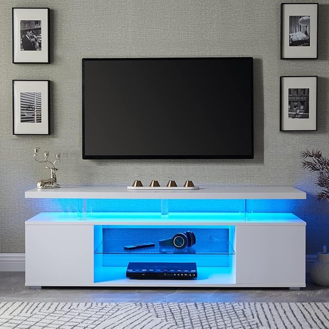 NicBex TV Stand for 70 Inch TV LED Gaming Entertainment Center Media Storage Console Table with Large Sliding Drawer & Side Cabinet for Living Room,Bedroom,63 Inch,White - LeafyLoom