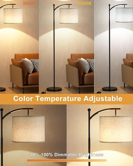 Ambimall Floor Lamp with Remote Control and Stepless Dimmable Bulb, Colors Temperature & Brightness Adjustable, Modern Floor Lamps for Living Room（Grey Shade & Black Pole） - LeafyLoom