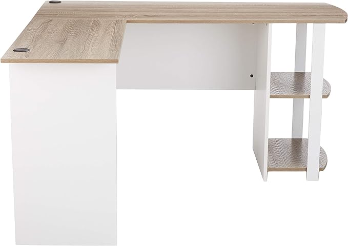 Dakota L-Shaped Desk with Bookshelves, White/Sonoma Oak - LeafyLoom