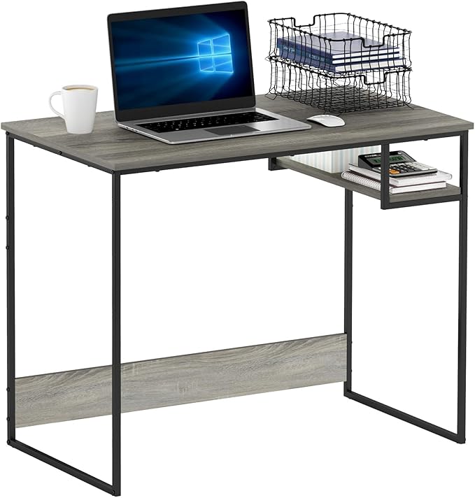 Furinno Moretti Lifestyle Study Desk, 35 Inches, French Oak Grey - LeafyLoom