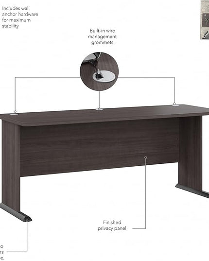 Bush Business Furniture Studio A Computer Desk, 6 Foot Gaming and Work Table for Home or Professional Office, 72W, Storm Gray - LeafyLoom