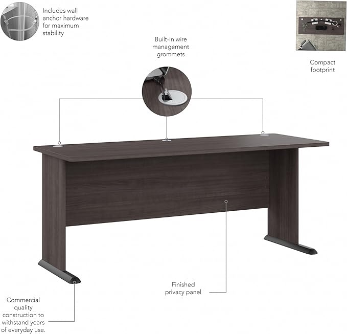 Bush Business Furniture Studio A Computer Desk, 6 Foot Gaming and Work Table for Home or Professional Office, 72W, Storm Gray - LeafyLoom