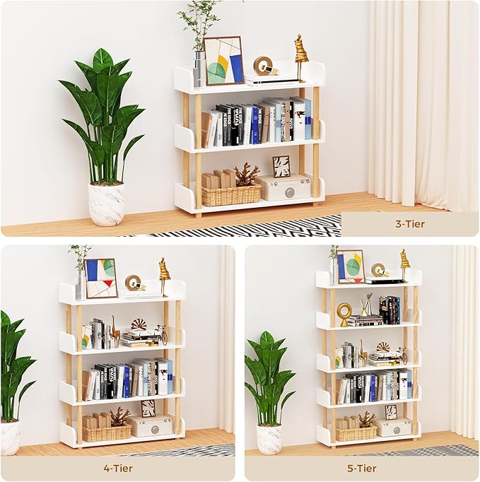 5-Tier Wooden Bookshelf, Modern Open Bookcase with Top Edge and Solid Wood Frame, Freestanding Bookshelf Storage Organizer for Home Office Living Room - LeafyLoom