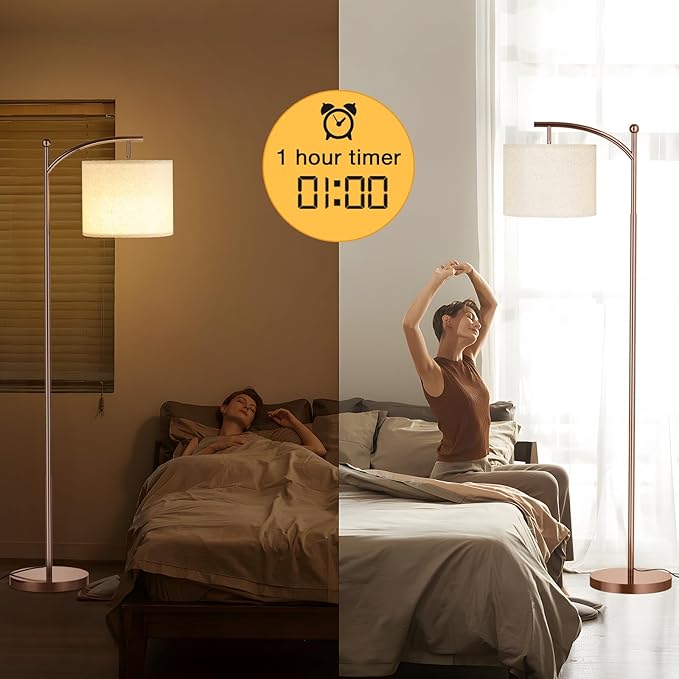 Ambimall Floor Lamp with Remote Control and Stepless Dimmable Bulb, Colors Temperature & Brightness Adjustable, Modern Floor Lamps for Living Room（Dark Beige Shade & Brown Pole） - LeafyLoom