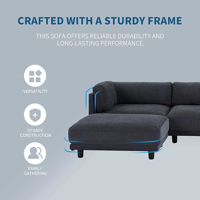 102.4" Luxury L-Shaped Sectional Sofa with Reversible Chaise, Modern 4 Seat Convertible Upholstery Couch for Living Room, Apartment, Office, Sturdy Wooden Frame, Gray, 102.4 Inch - LeafyLoom