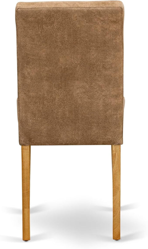 East West Furniture ANAS3-OAK-28 Antique 3 Piece Modern Set consists Room Table and 2 Brown Textured Faux Leather Upholstered Dining Chairs, Oak, 36x36 Inch - LeafyLoom