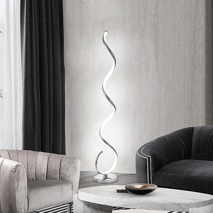 Spiral LED Floor Lamp for Living Room,40W Modern Floor Lamps with Remote Control, 3 Colors Stepless Dimmable Floor Standing Lamp Reading Corner Floor Tall Lamp for Bedroom Office - Chrome - LeafyLoom