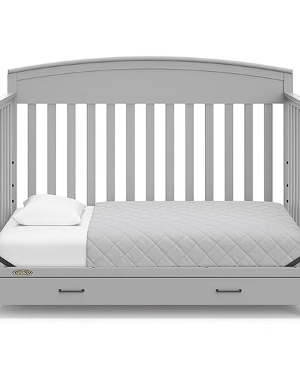 Graco Benton 5-in-1 Convertible Crib with Drawer (Pebble Gray) -Converts from Baby Crib to Toddler Bed, Daybed and Full-Size Bed,Fits Standard Full-Size Crib Mattress, Adjustable Mattress Support Base - LeafyLoom
