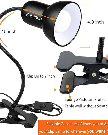 Desk lamp, 360°Rotation Clip on Lamp, Clip On Reading Light, Gooseneck Lamp-On Cable, Portable Clip on Light/Reading Book Light/Clamp Light, Eye-Caring Study clamp for Bedroom Office Home Lighting - LeafyLoom