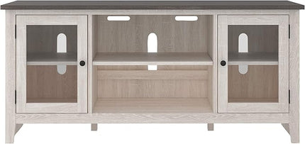 Signature Design by Ashley Dorrinson Farmhouse TV Stand with Fireplace Option, Fits TVs up to 58", Whitewash - LeafyLoom