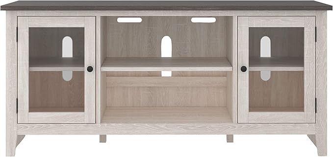 Signature Design by Ashley Dorrinson Farmhouse TV Stand with Fireplace Option, Fits TVs up to 58", Whitewash - LeafyLoom