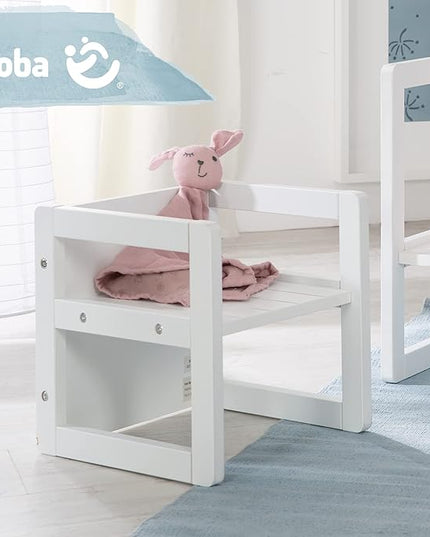 Roba: Country-Farmhouse Chair: White Wood - Chic Children’s Chair, Adjustable Seat Height, Converts Into A Table, Toddler & Kids, Ages 2+ - LeafyLoom
