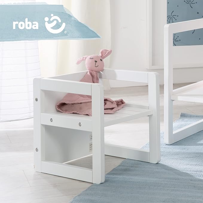 Roba: Country-Farmhouse Chair: White Wood - Chic Children’s Chair, Adjustable Seat Height, Converts Into A Table, Toddler & Kids, Ages 2+ - LeafyLoom