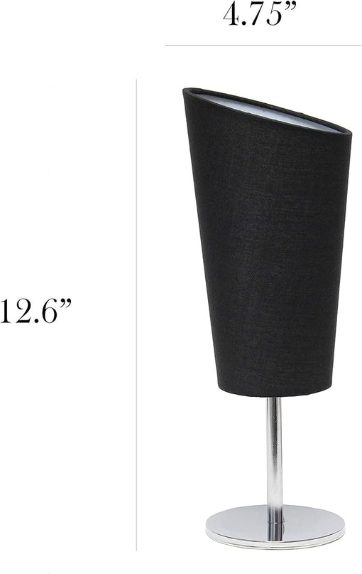 Simple Designs LT2061-BLK Mini Chrome Angled Fabric Shade Table Lamp, Black - LeafyLoom