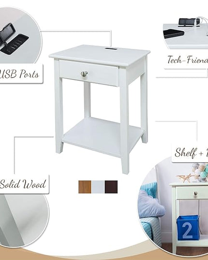 Casual Home Night Owl Nightstand with USB Ports-Espresso - LeafyLoom