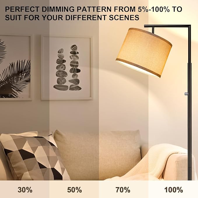 Dimmable Floor Lamp, 4-Color Temperature Modern Standing Lamp with Remote Control & Gray Shade, Tall Pole Floor Lamp for Living Room, Bedroom, Study Room, Office (LED Bulb Included) - Black - LeafyLoom