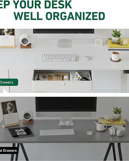 FEZIBO 55 x 24 Inches Standing Desk with Drawer, Adjustable Height Electric Stand up Desk with Storage, Sit Stand Home Office Desk, Ergonomic Computer Desk, White - LeafyLoom