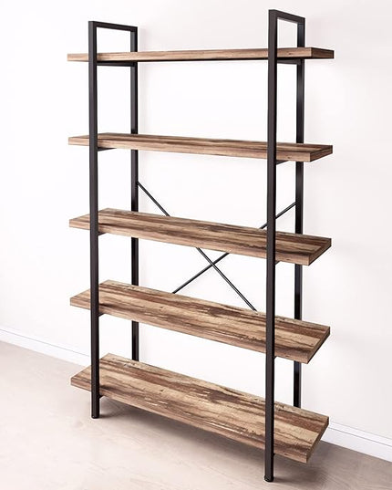 45MinST 5-Tier Vintage Industrial Style Bookcase/Metal and Wood Bookshelf Furniture for Collection,Vintage Brown, 3/4/5 Tier (5-Tier) - LeafyLoom
