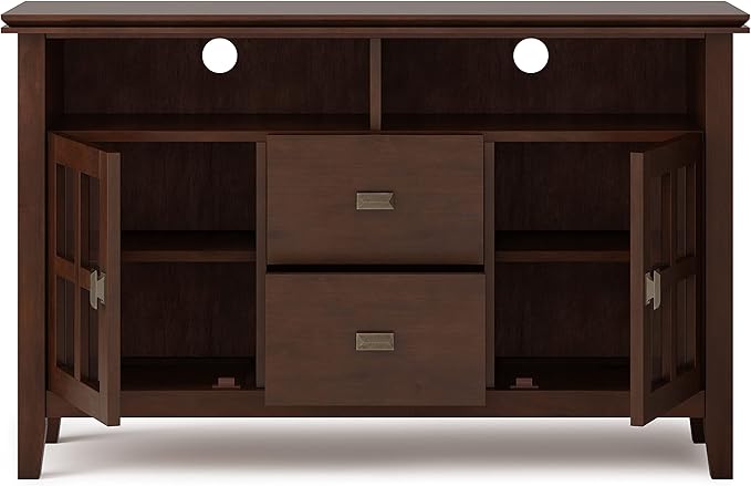 SIMPLIHOME Artisan SOLID WOOD 48 Inch Wide Contemporary TV Media Stand in Russet Brown for TVs up to 55 Inches, For the Living Room and Entertainment Center - LeafyLoom